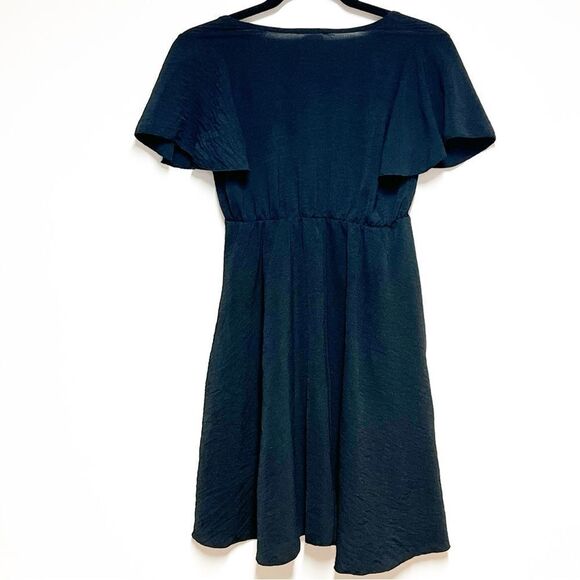 Anthropologie See You Monday Black V Neck Flutter Sleeve Fit and Flare Dress M - Picture 2 of 5